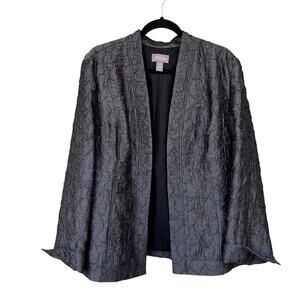 Chico's Metallic Crinkle Open Front Textured Jacket Gray Size 3 L Lined